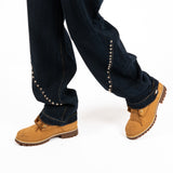 Indigo Denim Straight Leg Jean With Stud Detail