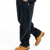 Indigo Denim Straight Leg Jean With Stud Detail