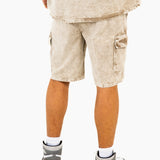 Acid Wash Beige Corduroy Cargo Shorts