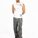 Metallic Coated Baggy Jeans