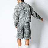 HARRINGTON - Faded Leopard Print Boxy Denim Jacket