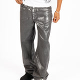 Metallic Coated Baggy Jeans