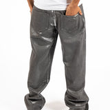 Metallic Coated Baggy Jeans
