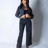 LNP boxy denim jacket with diamante seam detail in washed black