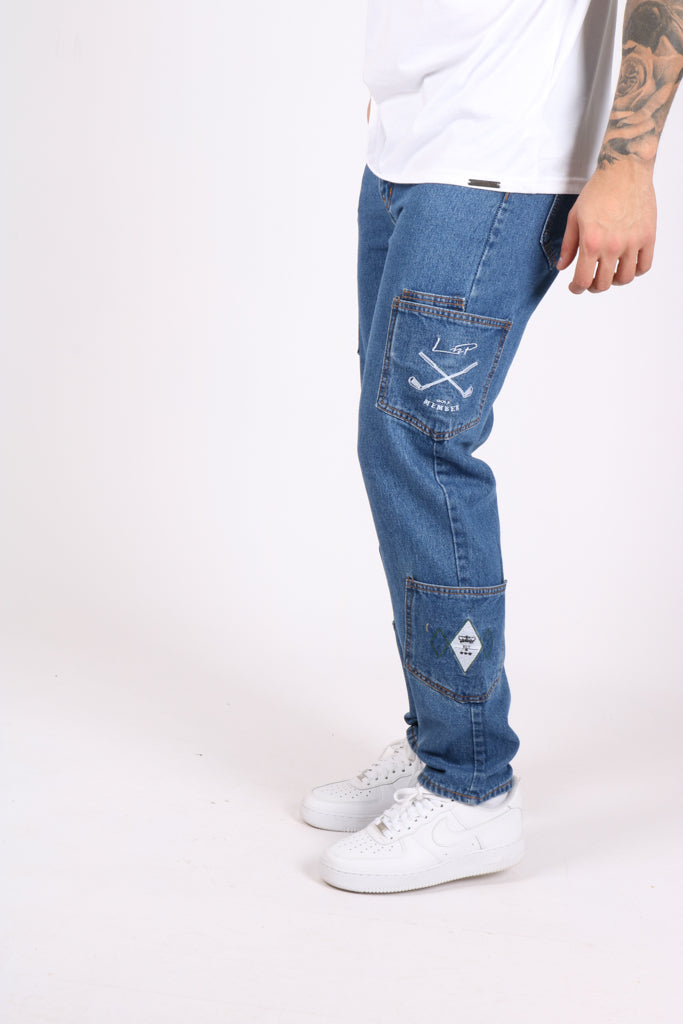 Original Indigo Golf Club Embroidery Straight Leg Jeans