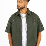 Khaki Panelled Detail Denim Shirt