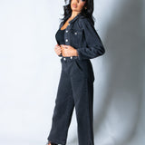 LNP boxy denim jacket with diamante seam detail in washed black