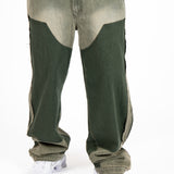 Khaki Panelling Contrast Detail Baggy Jean