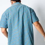 Boxy Pinstripe Blue Denim Shirt With Embroidery Detail