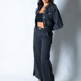 LNP mid rise straight jean with diamante seam detail in washed black