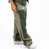 Khaki Panelling Contrast Detail Baggy Jean