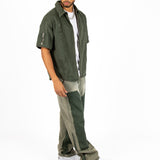 Khaki Panelling Contrast Detail Baggy Jean