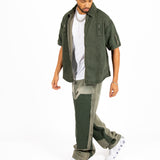 Khaki Panelled Detail Denim Shirt