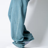 Blue Baggy Pinstripe Jeans With Embroidered Seam