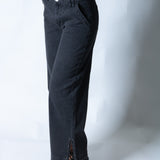 LNP mid rise straight jean with diamante seam detail in washed black