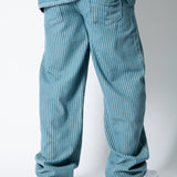 Blue Baggy Pinstripe Jeans With Embroidered Seam