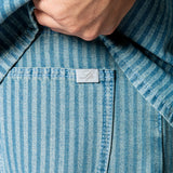 Blue Baggy Pinstripe Jeans With Embroidered Seam