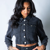 LNP boxy denim jacket with diamante seam detail in washed black
