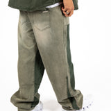 Khaki Panelling Contrast Detail Baggy Jean