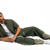 Khaki Panelling Contrast Detail Baggy Jean