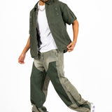 Khaki Panelling Contrast Detail Baggy Jean