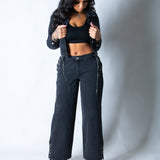 LNP baggy chain detail jean in black