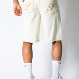 Ecru Side Stud Detail Denim Jorts