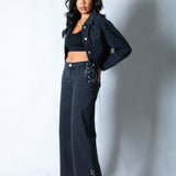 LNP boxy denim chain detail jacket