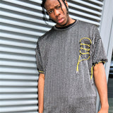 Oversized Black Pinstripe T-shirt With Pull String