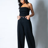 LNP straight leg mid rise embellished jean in black