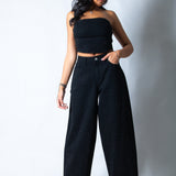 LNP denim embellished corset top in black