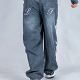 Grey Reign Baggy Printed Grey Wash Jeans