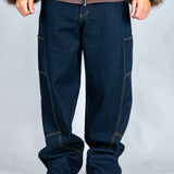 Baggy Spliced Side Pocket Jeans In Indigo