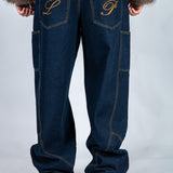 Baggy Spliced Side Pocket Jeans In Indigo