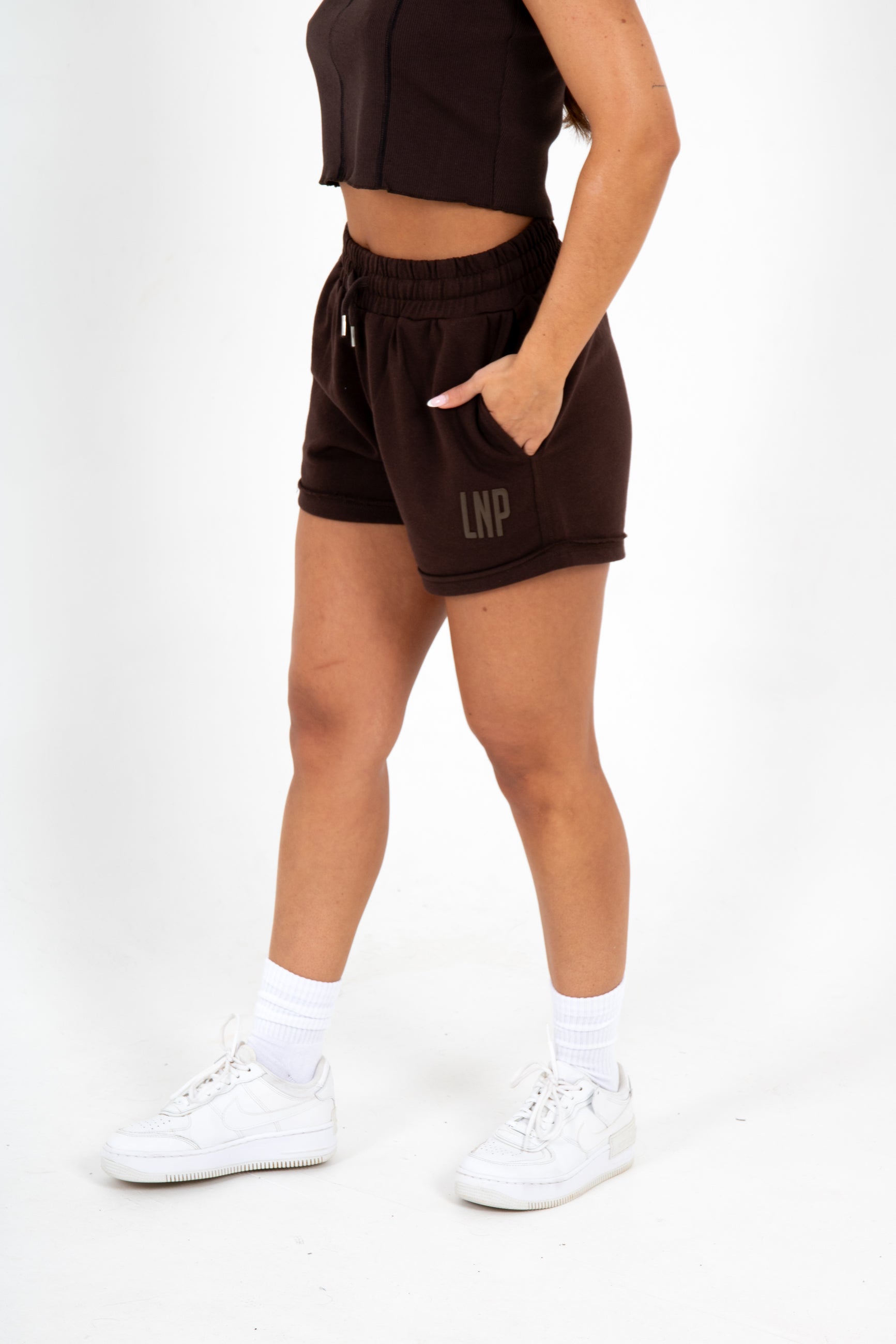 Brown LNP Essential Relaxed Raw Edge Shorts