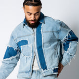 RIDER - Distressed Cut N Sew Boxy Blue Denim Jacket