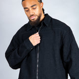 LNP black boxy textured denim harrington jacket