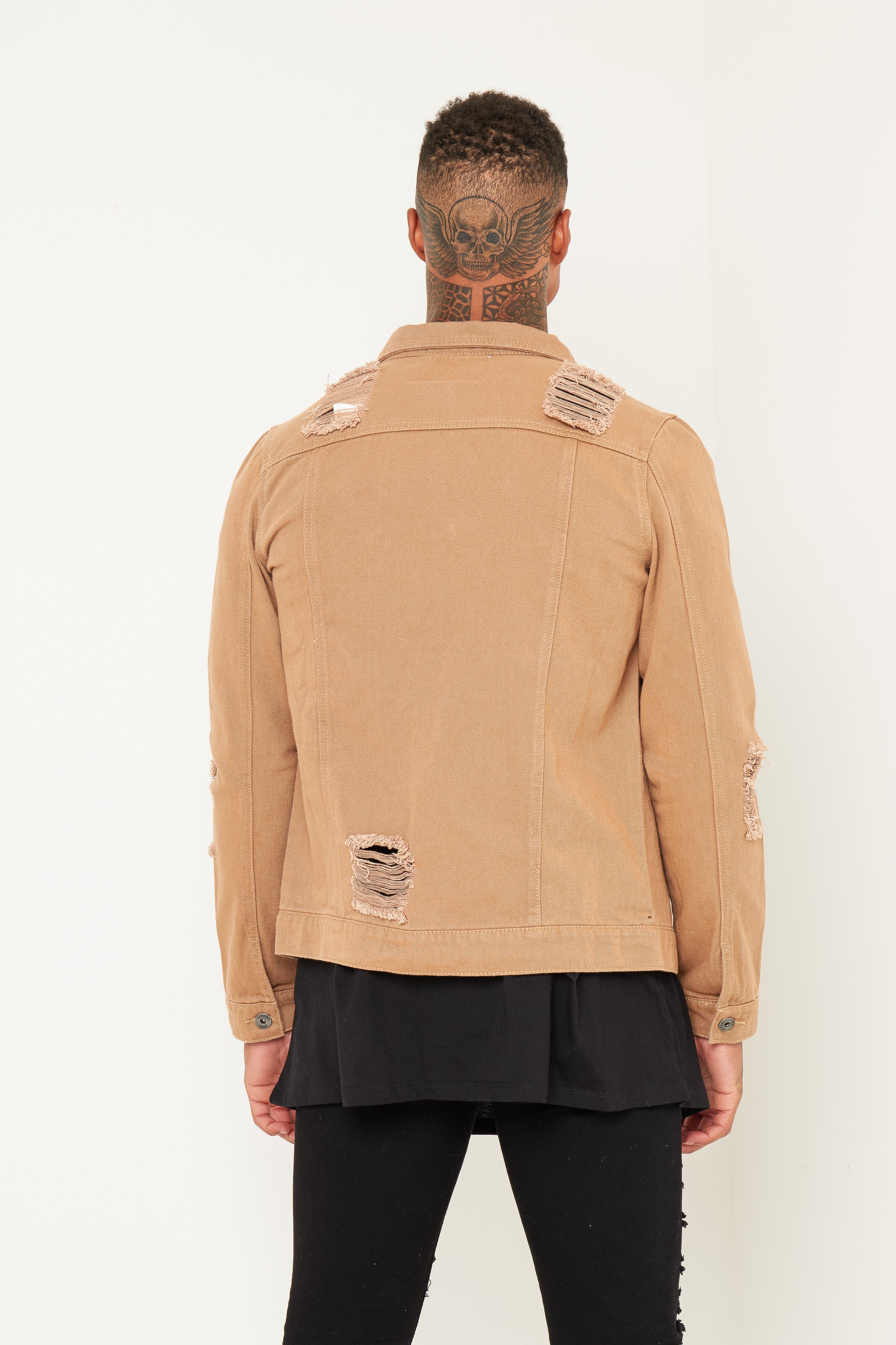 Norton Denim Jacket In Tan With Distressing