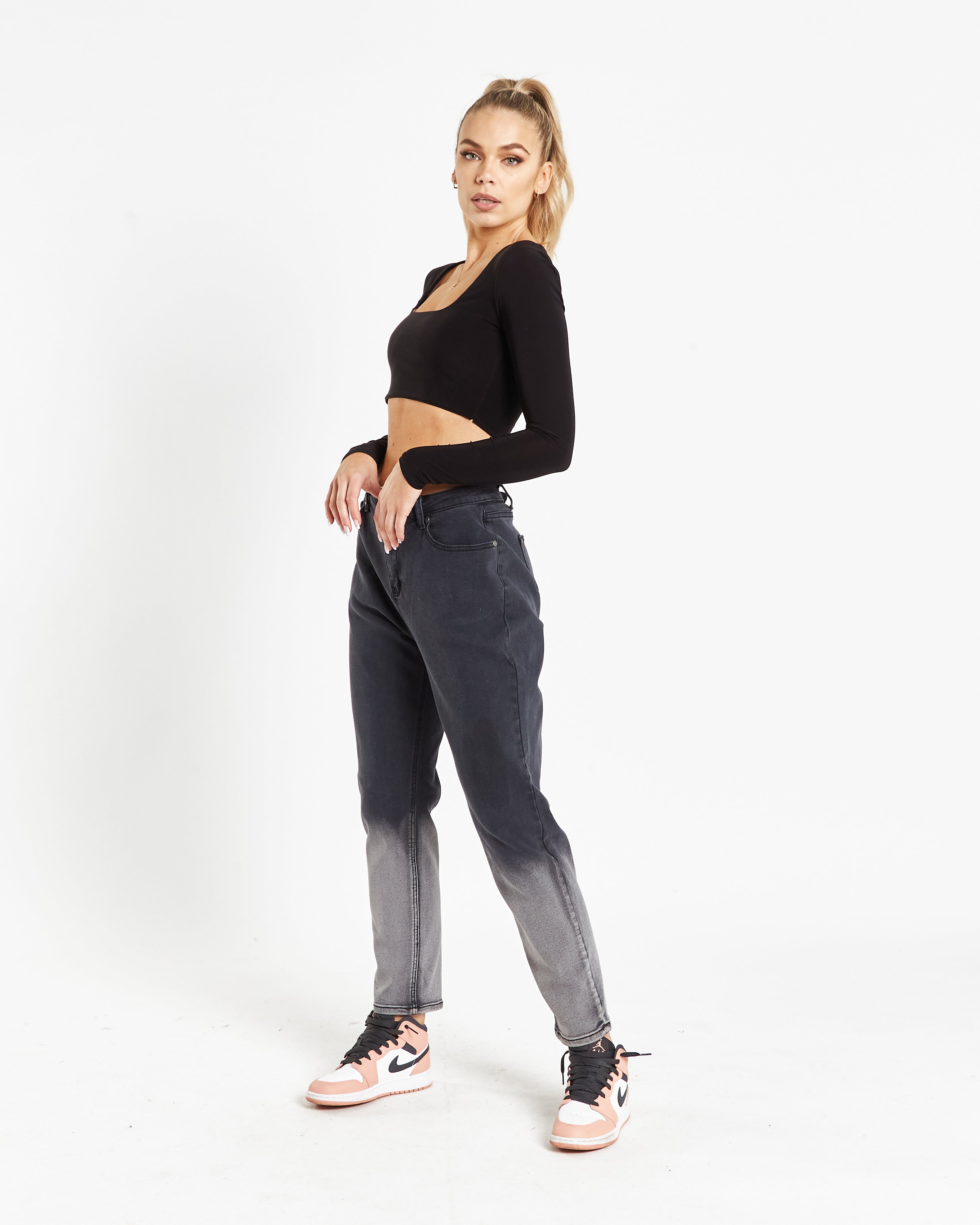 Mom Jeans In Comfort Stretch In Ombre Effect