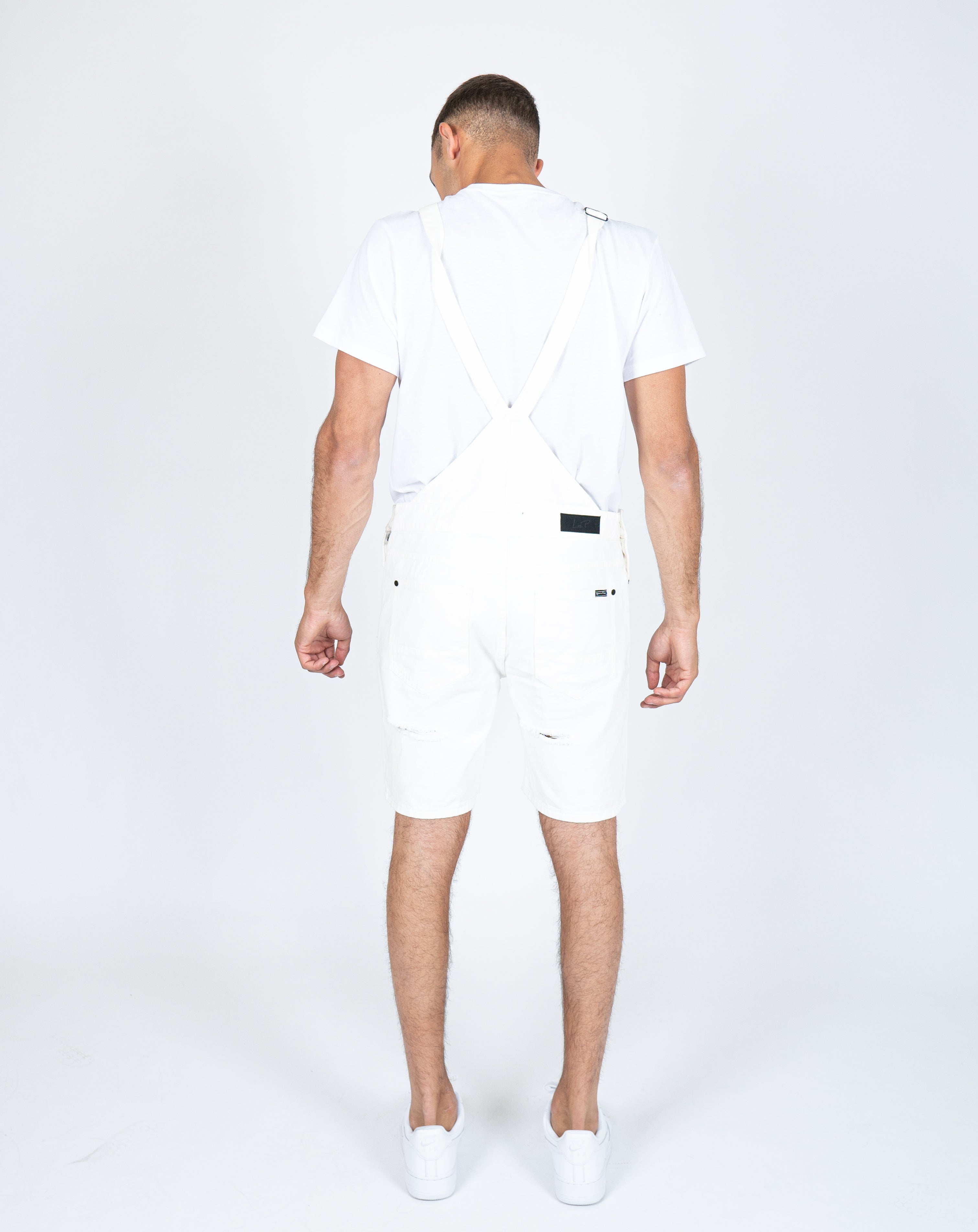 Louisiana White Distressed Denim Overall Shorts