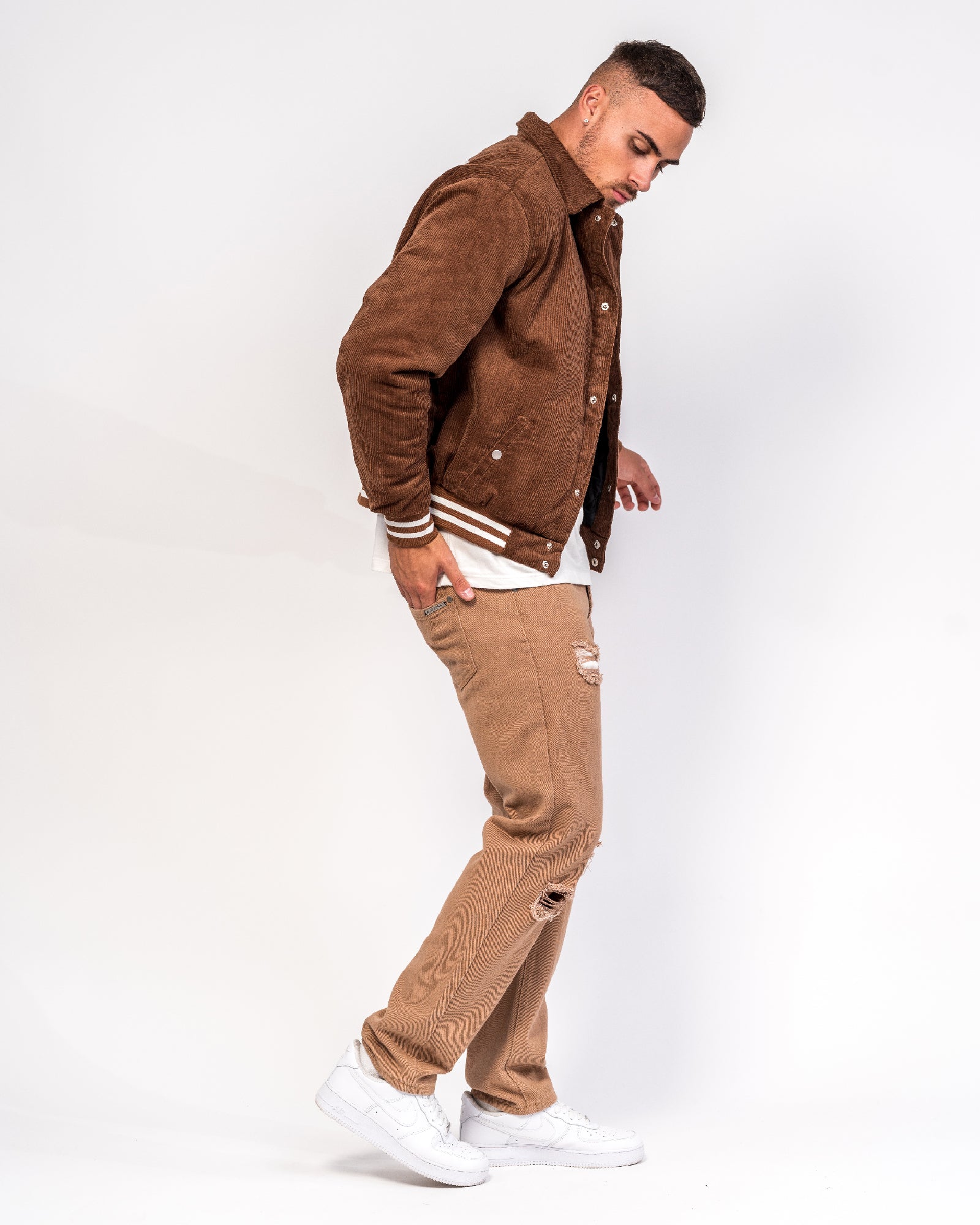 Straight Leg Tan Distressed Denim Jeans