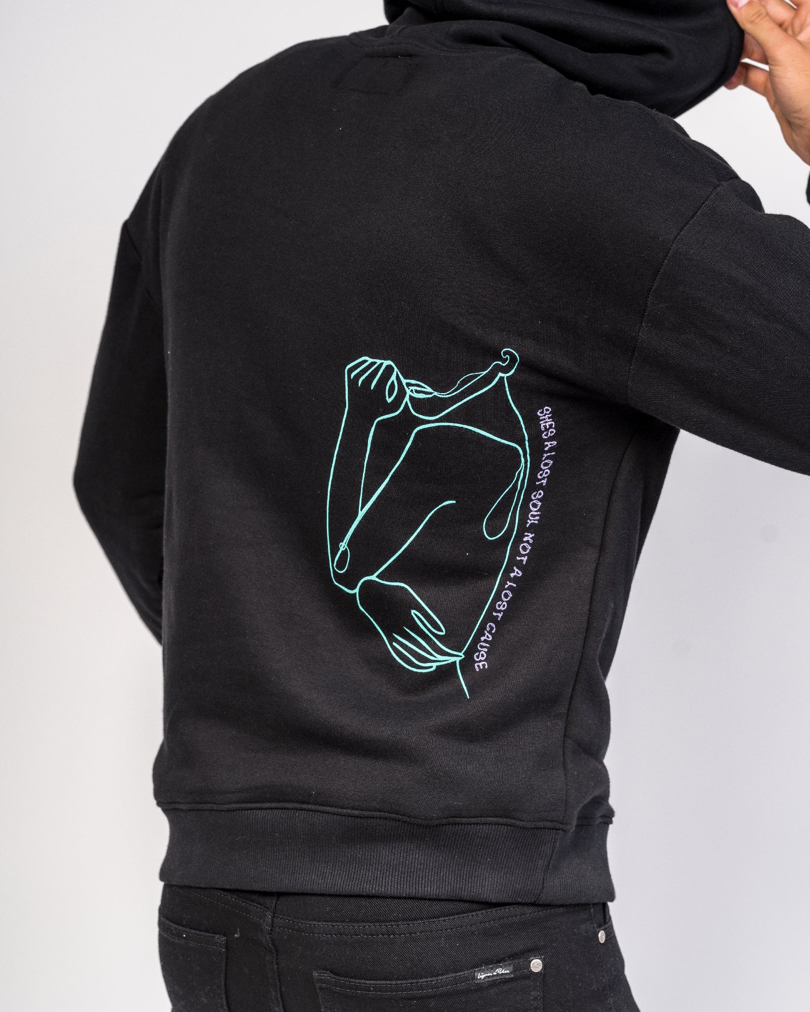 Illustrated Faces Relaxed Black Hoody