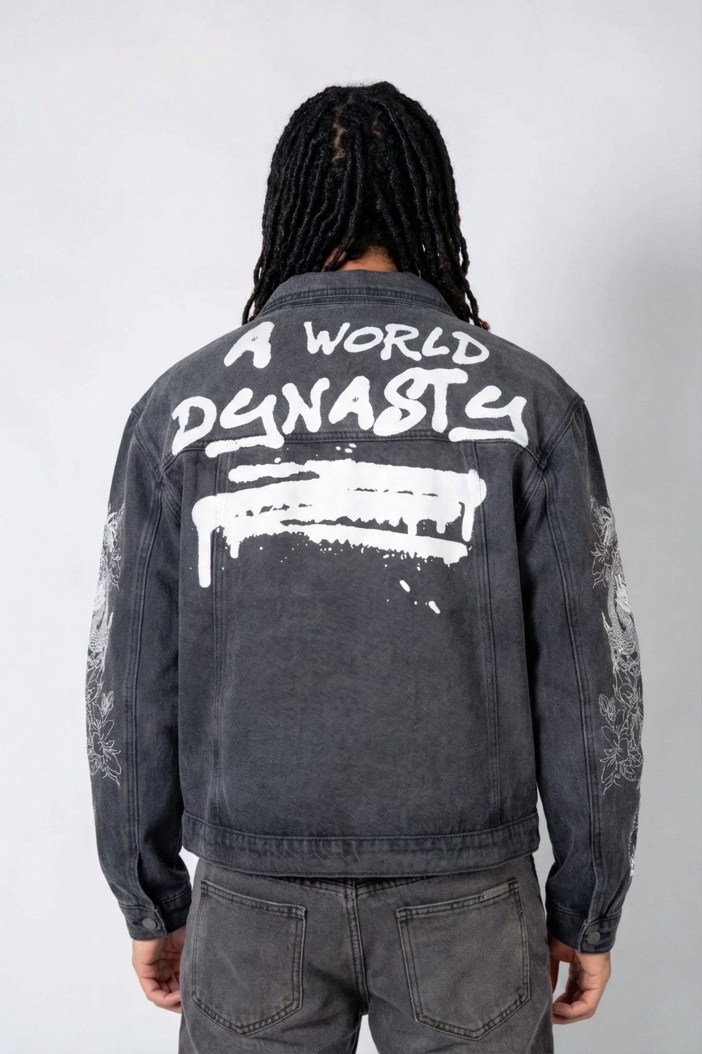 A World Dynasty Oversized Denim Jacket In Washed Black - Liquor n Poker