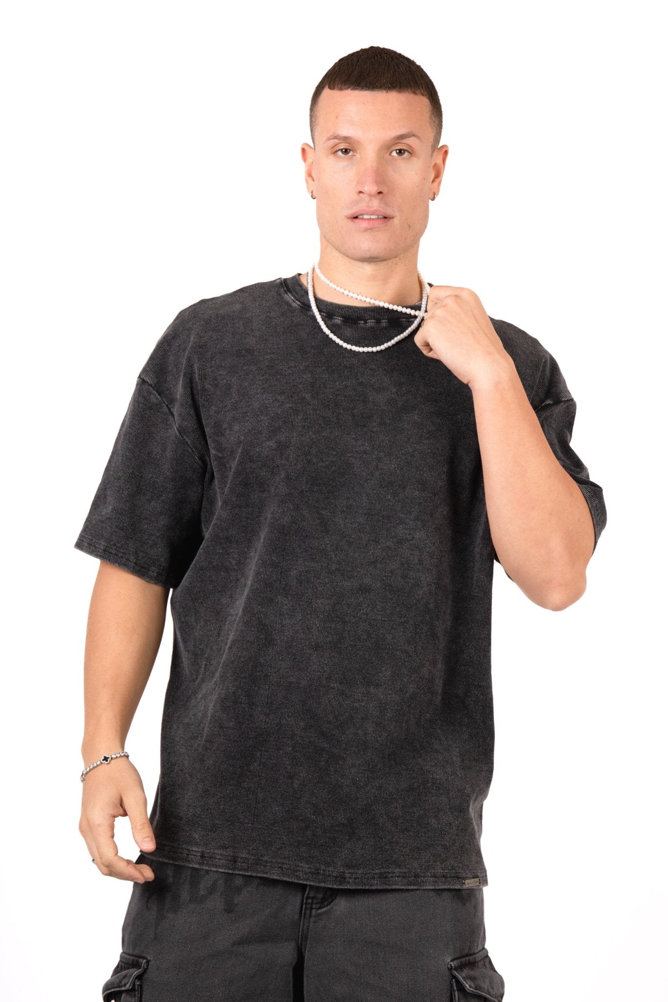 Acid Black Ribbed 'The Blessed 01' Varsity T-Shirt - Liquor n Poker