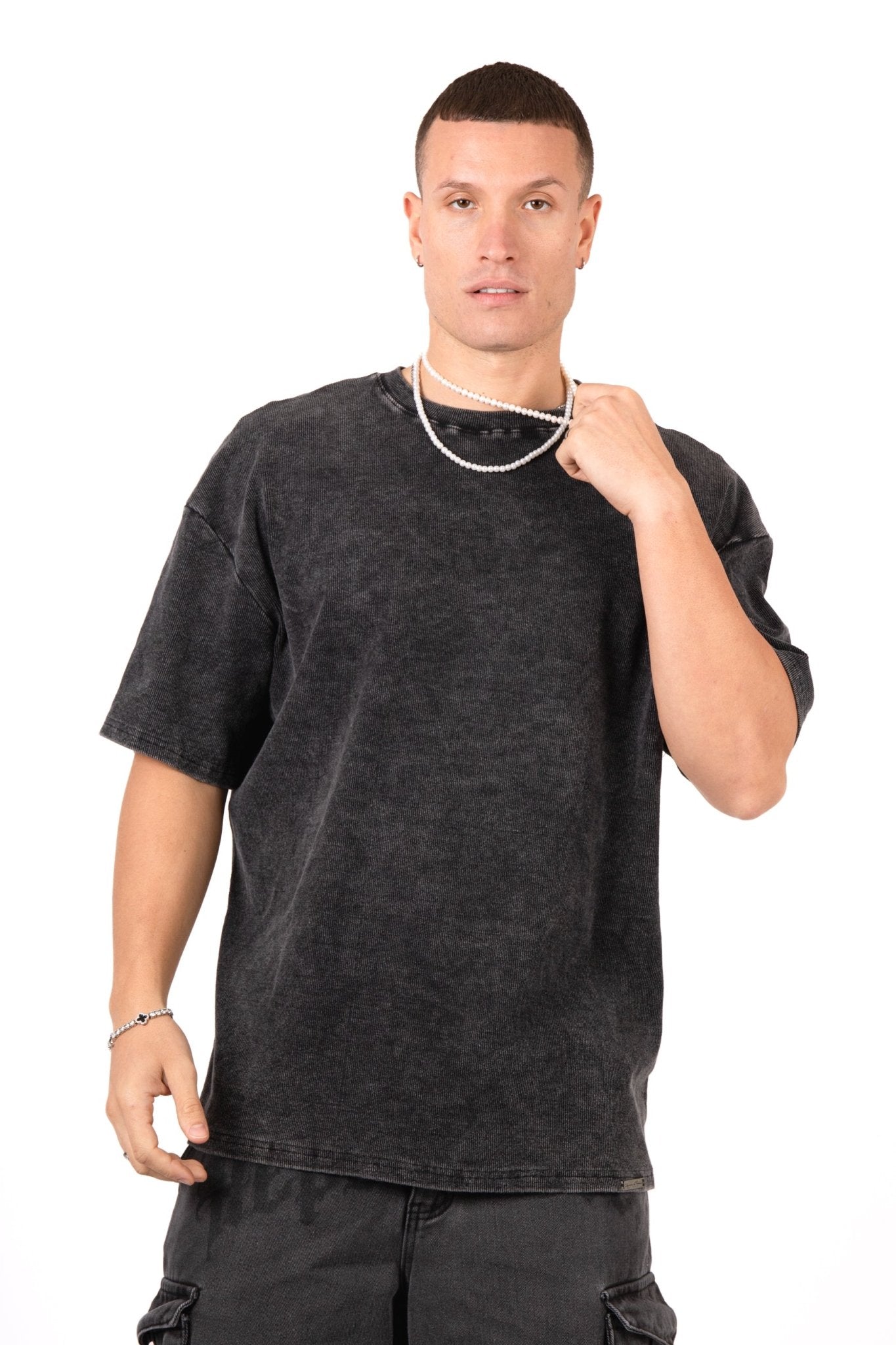 Acid Black Ribbed 'The Blessed 01' Varsity T-Shirt - Liquor n Poker