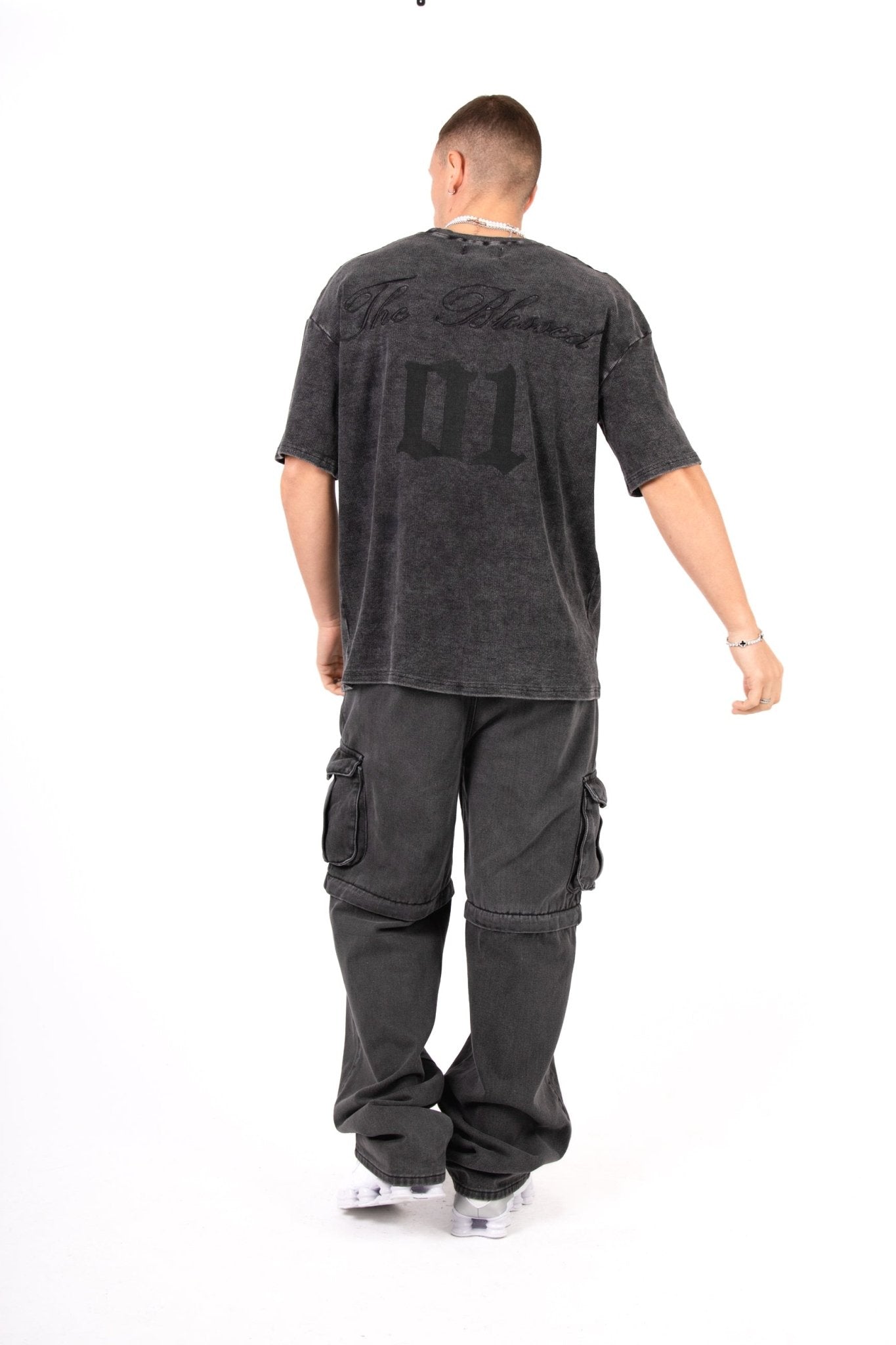Acid Black Ribbed 'The Blessed 01' Varsity T-Shirt - Liquor n Poker
