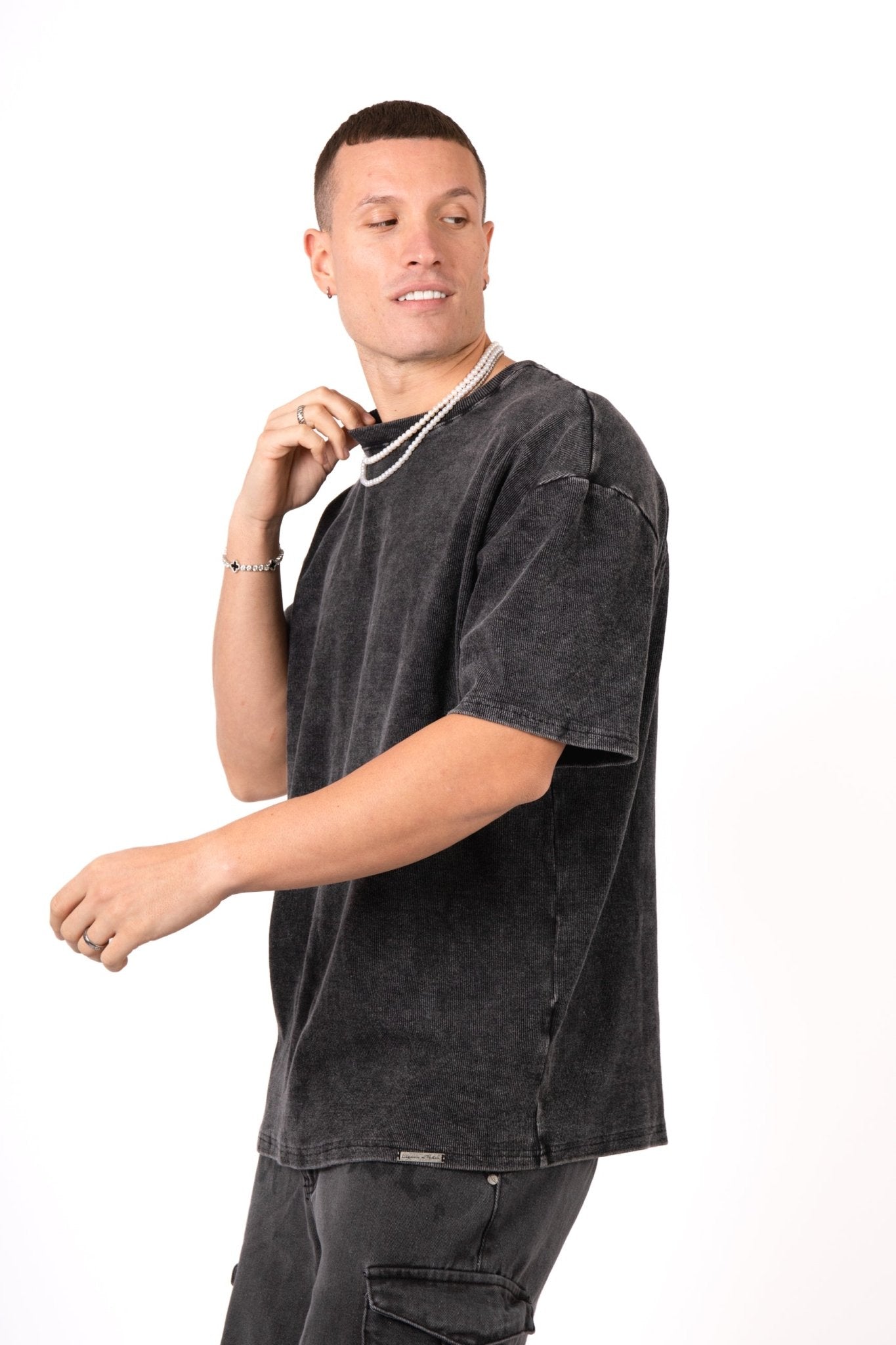 Acid Black Ribbed 'The Blessed 01' Varsity T-Shirt - Liquor n Poker