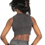 Acid Grey Ribbed Crop Top With Hook & Eye Detail - Liquor n Poker