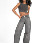 Acid Grey Ribbed Crop Top With Hook & Eye Detail - Liquor n Poker