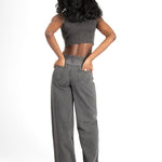 Acid Grey Ribbed Crop Top With Hook & Eye Detail - Liquor n Poker